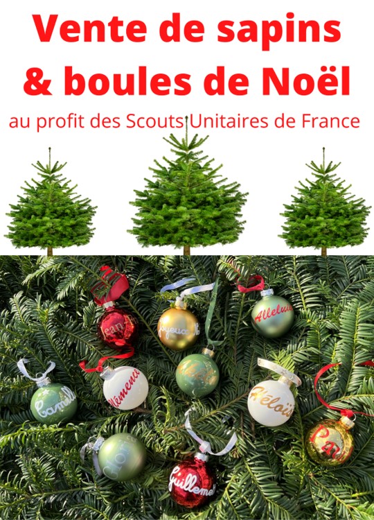 Affiche pour la vente de sapins et boules de Noël